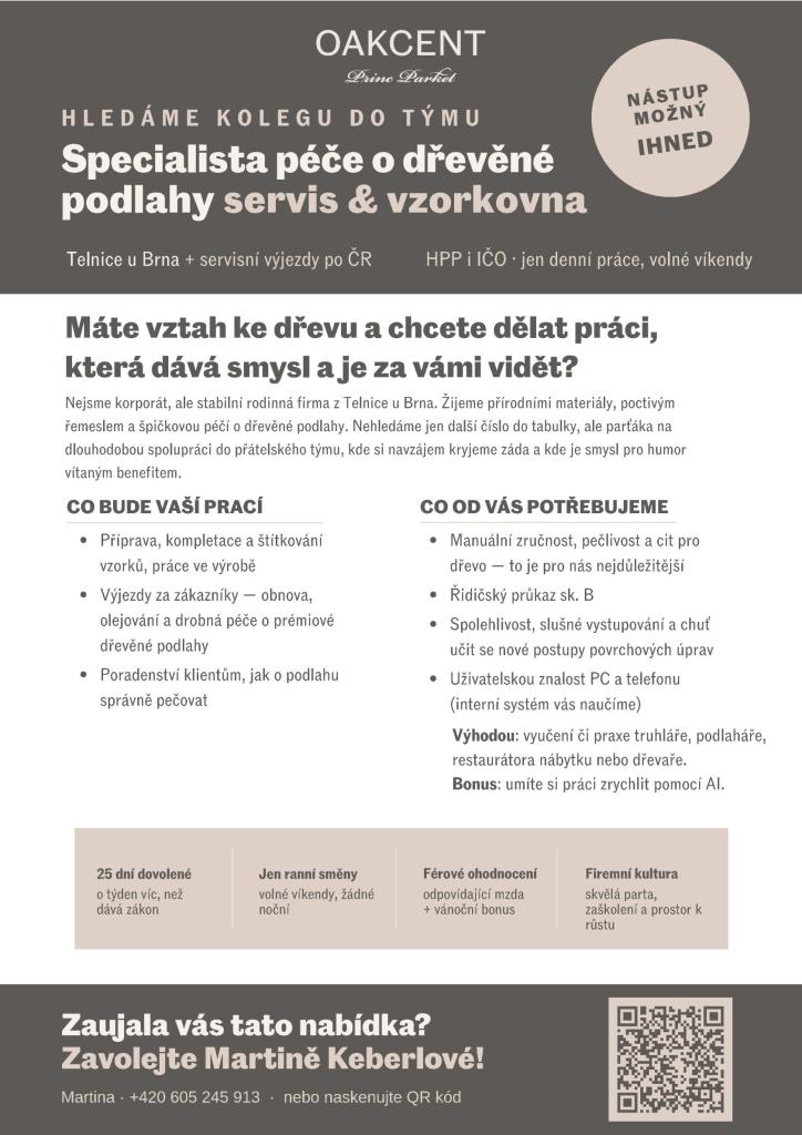 Nabídka práce - Specialista péče o dřevěné podlahy  1