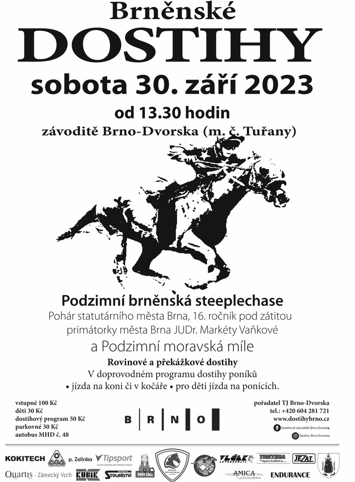 Brněnské dostihy v sobotu 30.září 2023