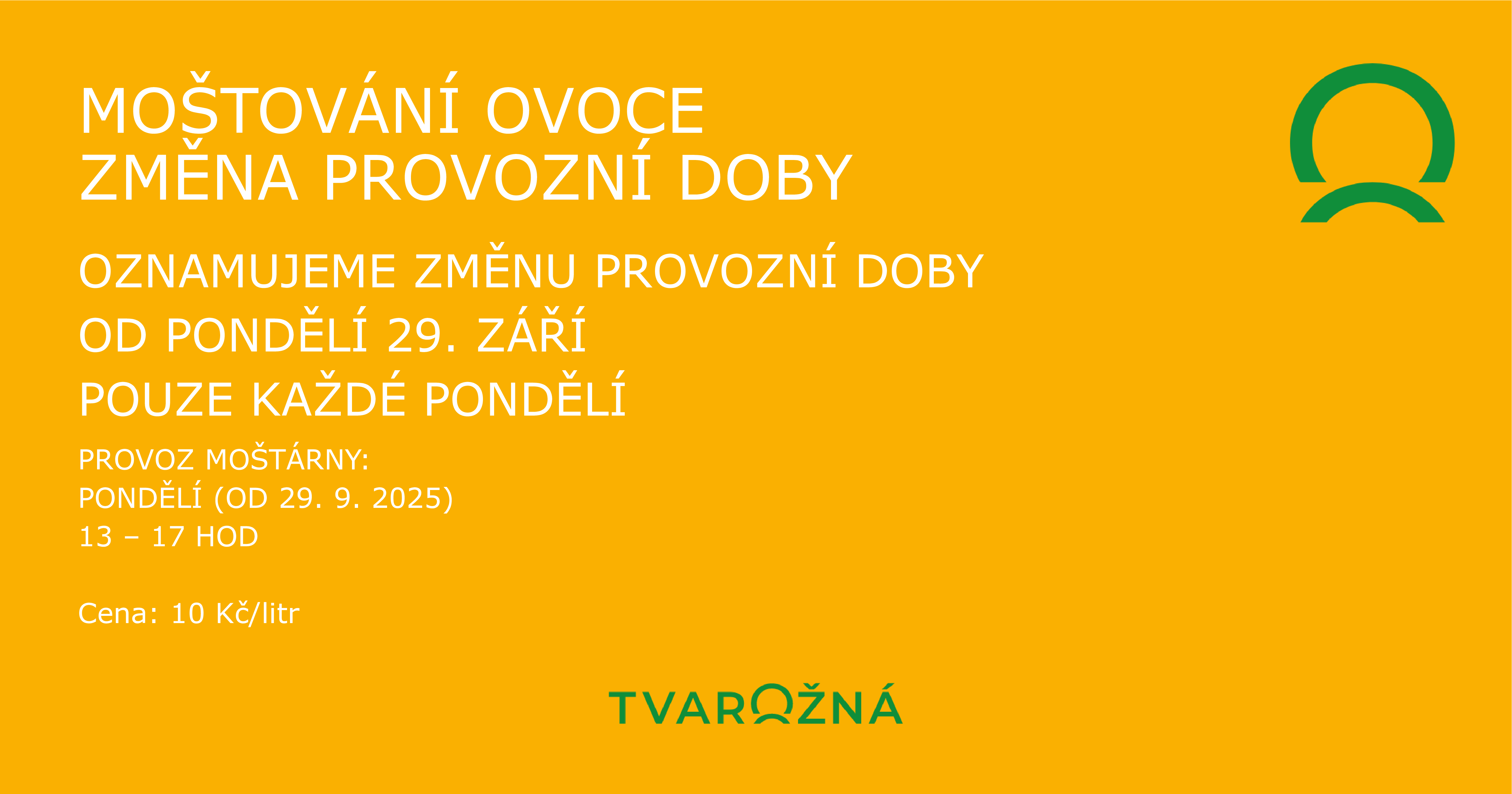 Moštování - změna provozní doby