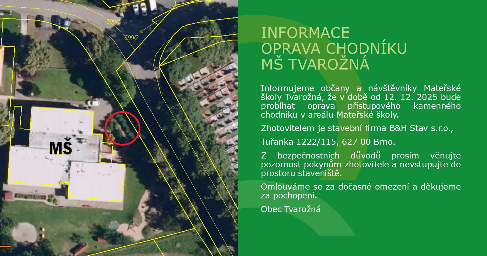 Oprava chodníku - MŠ Tvarožná