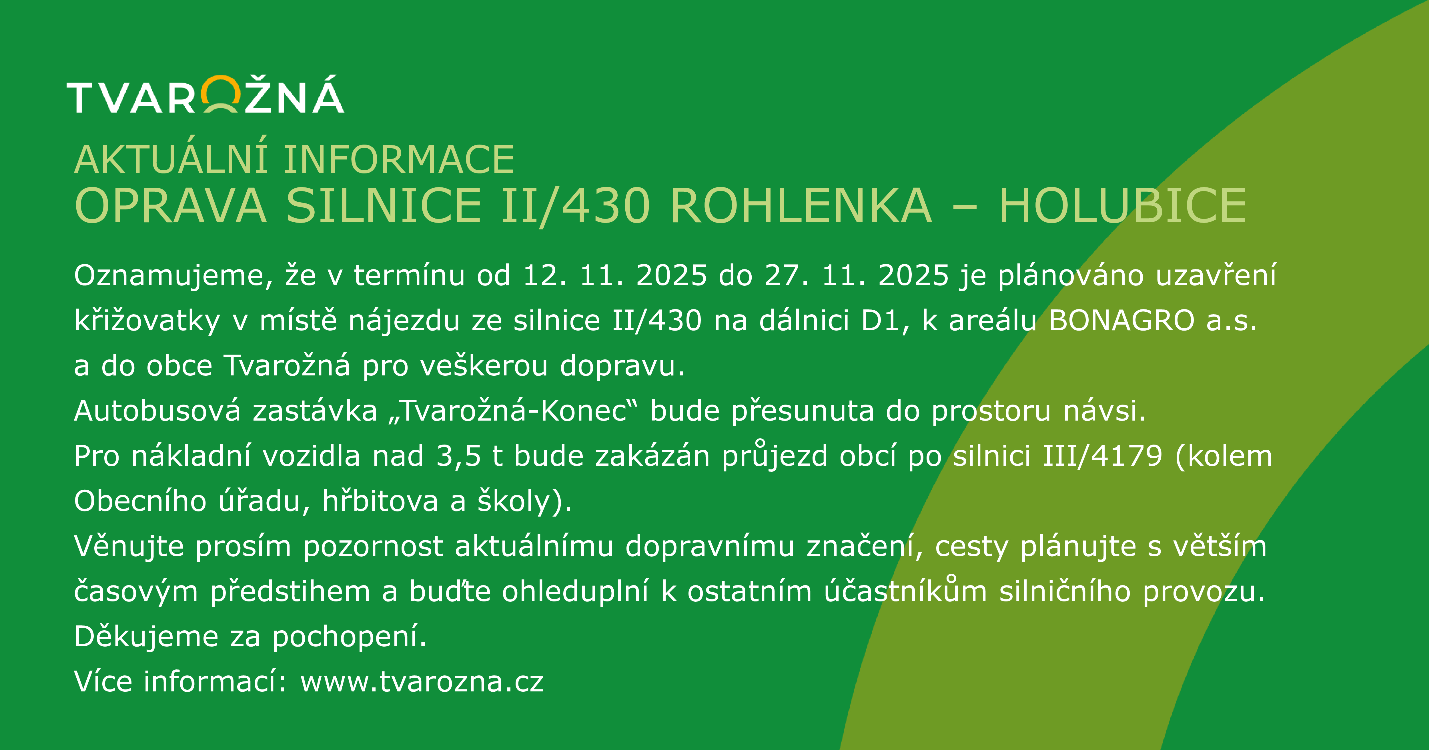 Aktuální informace - OPRAVA KOMUNIKACE II/430