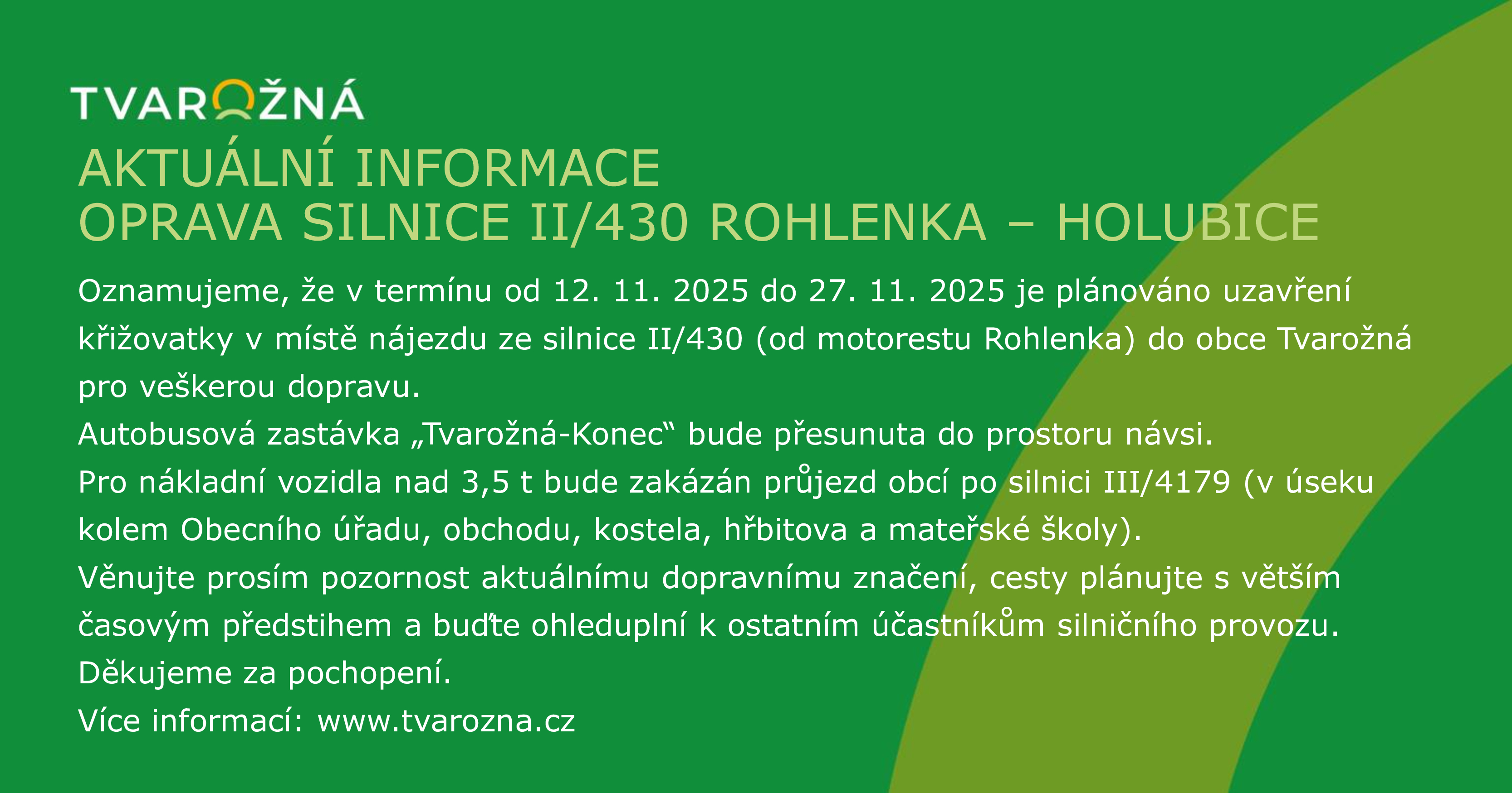 Aktuální informace - OPRAVA KOMUNIKACE II/430 