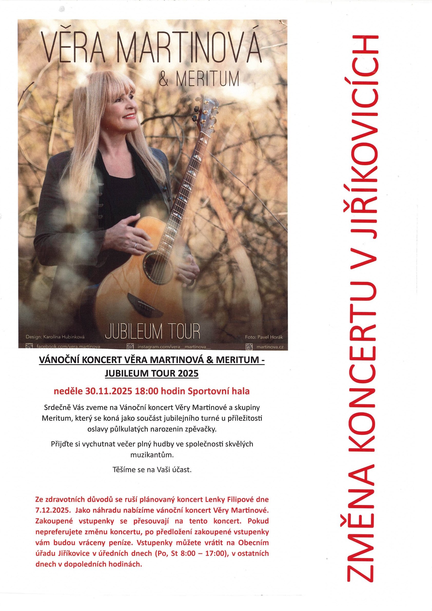 ZMĚNA VÁNOČNÍHO KONCERTU V JIŘÍKOVICÍCH