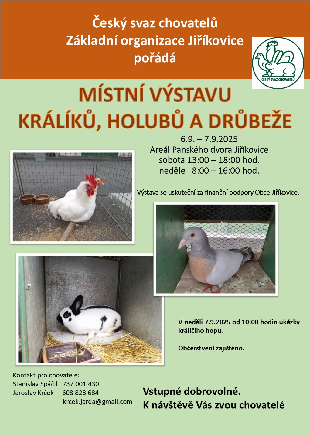  Výstavu králíků, holubů a drůbeže - Jiříkovice